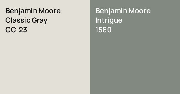 Benjamin Moore Classic Gray vs. Benjamin Moore Intrigue comparison