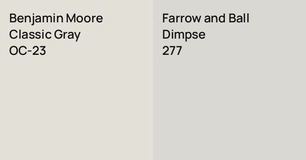 Benjamin Moore Classic Gray vs. Farrow and Ball Dimpse comparison