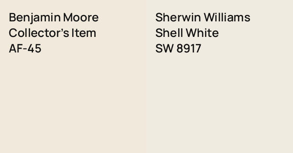 Benjamin Moore Collector's Item vs. Sherwin Williams Shell White comparison