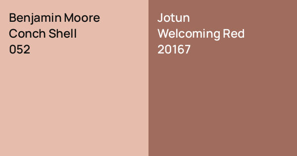 Benjamin Moore Conch Shell vs. Jotun Welcoming Red comparison