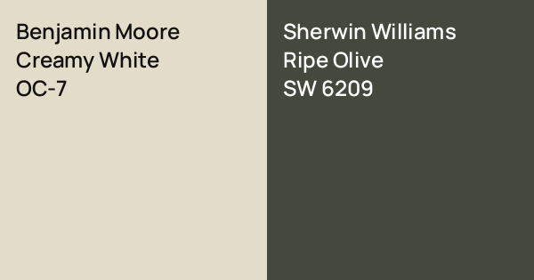 Benjamin Moore Creamy White vs. Sherwin Williams Ripe Olive comparison