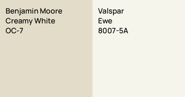 Ewe Color Benjamin Moore Creamy White vs. Valspar Ewe comparison