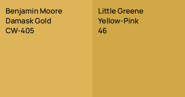Benjamin Moore Damask Gold vs. Little Greene Yellow-Pink comparison
