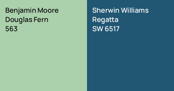 Sw6517 Benjamin Moore Douglas Fern vs. Sherwin Williams Regatta comparison