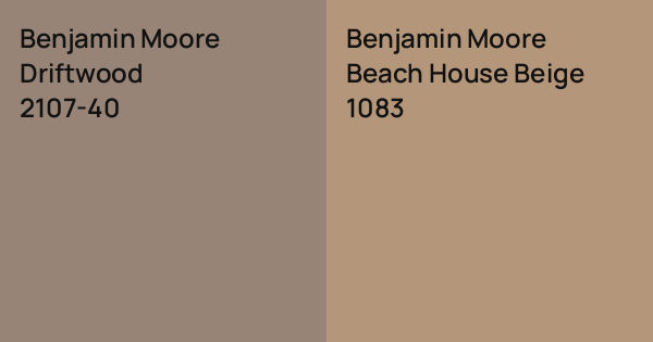 Benjamin Moore Driftwood vs. Benjamin Moore Beach House Beige comparison