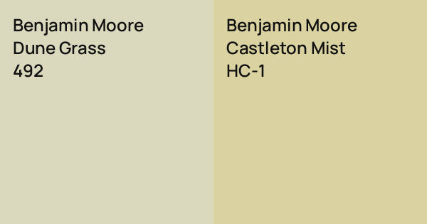 Benjamin Moore Dune Grass vs. Benjamin Moore Castleton Mist comparison