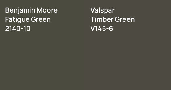 Benjamin Moore Fatigue Green vs. Valspar Timber Green comparison