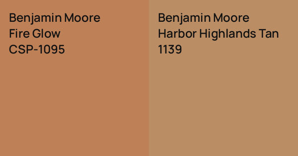 Benjamin Moore Fire Glow vs. Benjamin Moore Harbor Highlands Tan comparison