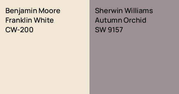Benjamin Moore Franklin White vs. Sherwin Williams Autumn Orchid comparison