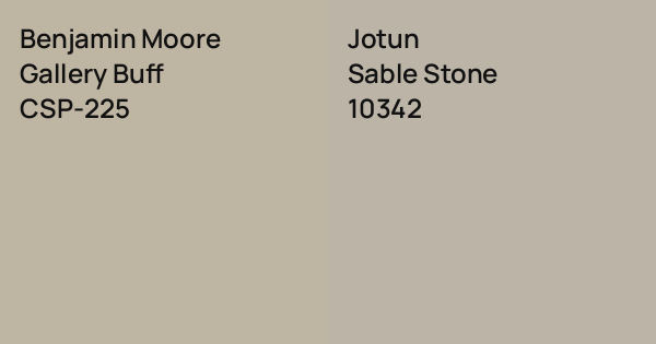 Benjamin Moore Gallery Buff vs. Jotun Sable Stone comparison