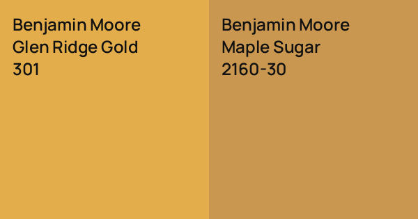 Benjamin Moore Glen Ridge Gold vs. Benjamin Moore Maple Sugar comparison