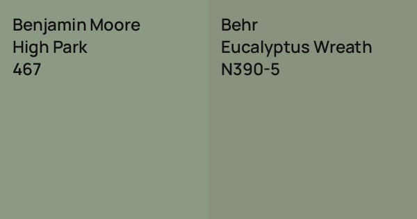 Benjamin Moore High Park vs. Behr Eucalyptus Wreath comparison