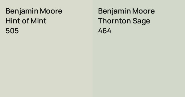 Benjamin Moore Hint of Mint vs. Benjamin Moore Thornton Sage comparison