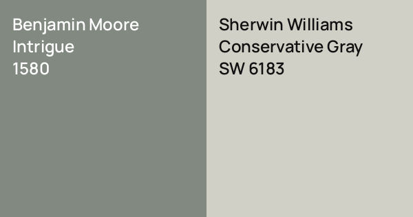 Benjamin Moore Intrigue vs. Sherwin Williams Conservative Gray comparison