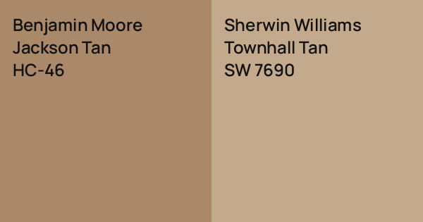 Benjamin Moore Jackson Tan vs. Sherwin Williams Townhall Tan comparison