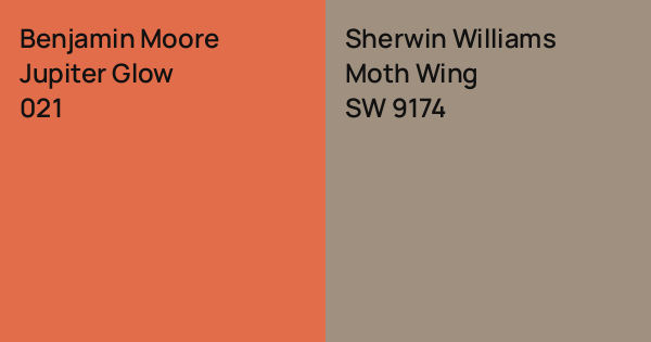 Benjamin Moore Jupiter Glow vs. Sherwin Williams Moth Wing comparison
