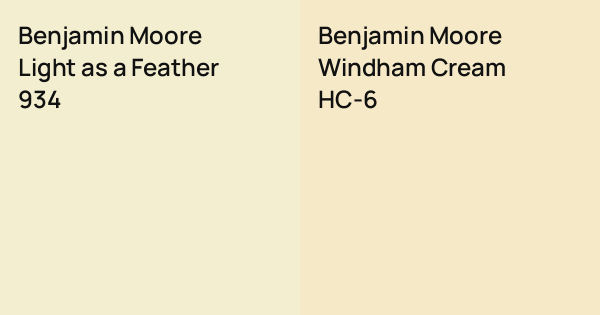 Benjamin Moore Light as a Feather vs. Benjamin Moore Windham Cream ...