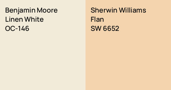 Benjamin Moore Linen White vs. Sherwin Williams Flan comparison