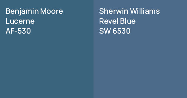Refrel Blue Color Benjamin Moore Lucerne vs. Sherwin Williams Revel Blue comparison