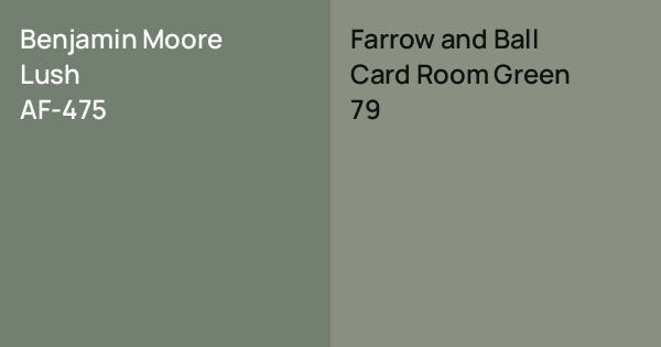 Benjamin Moore Lush vs. Farrow and Ball Card Room Green comparison