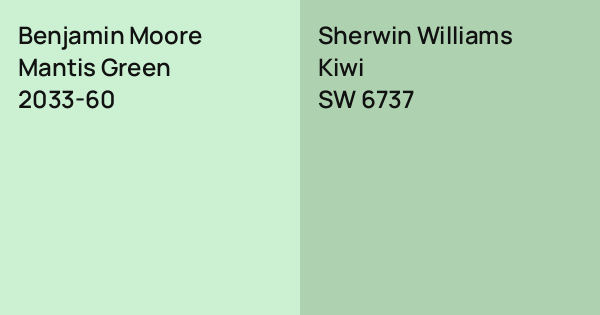 Sw6737 Benjamin Moore Mantis Green vs. Sherwin Williams Kiwi comparison