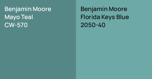 Benjamin Moore Mayo Teal vs. Benjamin Moore Florida Keys Blue comparison