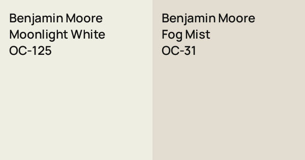 Benjamin Moore Moonlight White vs. Benjamin Moore Fog Mist comparison