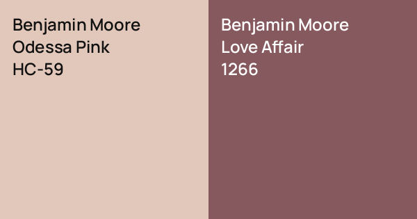 Picture of Benjamin Moore Odessa Pink vs. Benjamin Moore Love Affair comparison