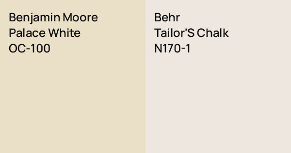 Benjamin Moore Palace White vs. Behr Tailor'S Chalk comparison