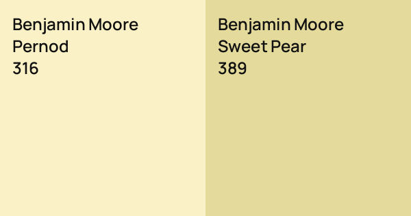 Benjamin Moore Pernod vs. Benjamin Moore Sweet Pear comparison