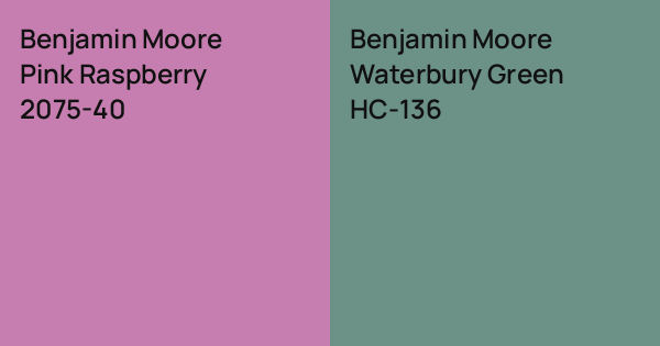 Pink Raspberry Benjamin Moore Benjamin Moore Pink Raspberry vs. Benjamin Moore Waterbury Green comparison