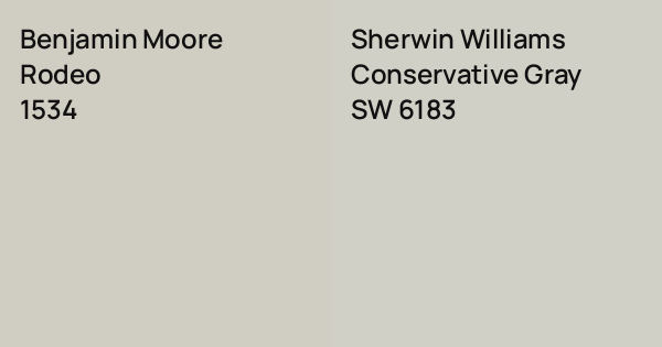 Benjamin Moore Rodeo vs. Sherwin Williams Conservative Gray comparison