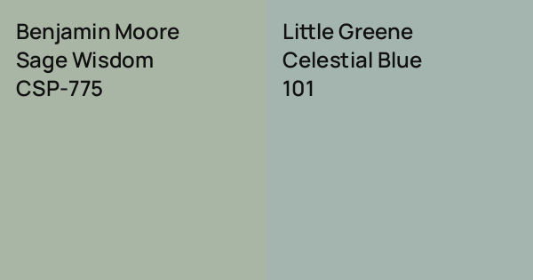 Color For Wisdom Benjamin Moore Sage Wisdom vs. Little Greene Celestial Blue comparison