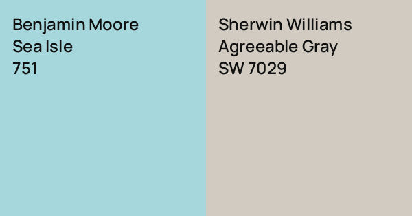 Benjamin Moore Sea Isle vs. Sherwin Williams Agreeable Gray comparison
