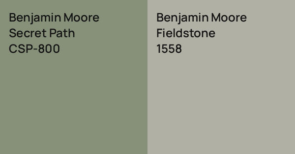 Benjamin Moore Secret Path vs. Benjamin Moore Fieldstone comparison