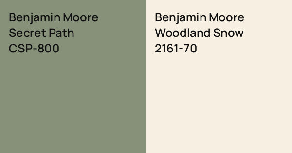 Benjamin Moore Secret Path vs. Benjamin Moore Woodland Snow comparison