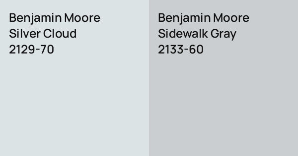 Benjamin Moore Silver Cloud vs. Benjamin Moore Sidewalk Gray comparison