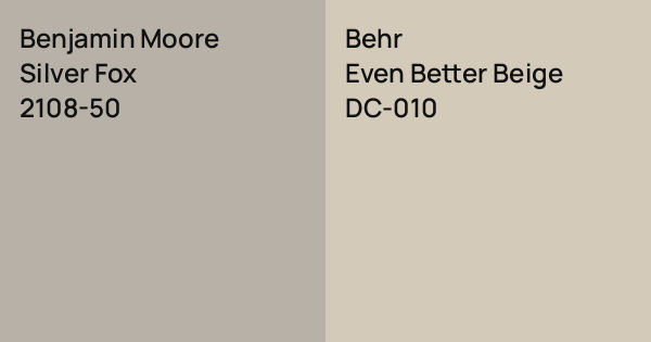 Benjamin Moore Silver Fox vs. Behr Even Better Beige comparison