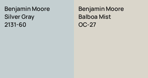 Benjamin Moore Silver Gray vs. Benjamin Moore Balboa Mist comparison