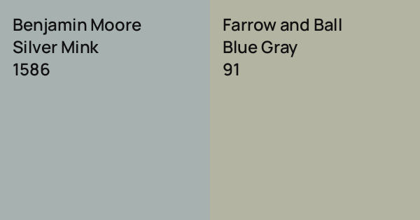 Benjamin Moore Silver Mink vs. Farrow and Ball Blue Gray comparison