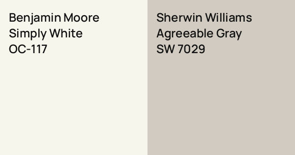 Simply Grey Color Benjamin Moore Simply White vs. Sherwin Williams Agreeable Gray comparison