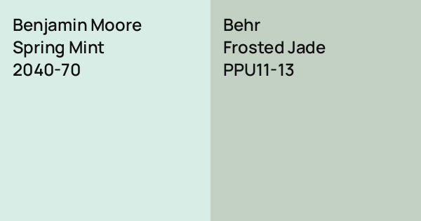 Benjamin Moore Spring Mint vs. Behr Frosted Jade comparison