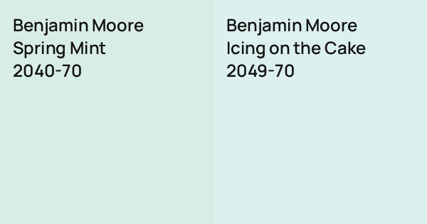 Benjamin Moore Spring Mint vs. Benjamin Moore Icing on the Cake comparison