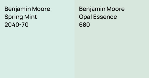 Benjamin Moore Spring Mint vs. Benjamin Moore Opal Essence comparison