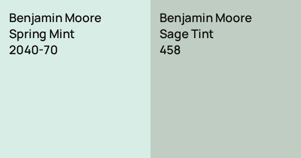 Benjamin Moore Spring Mint vs. Benjamin Moore Sage Tint comparison