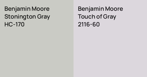 Benjamin Moore Stonington Gray vs. Benjamin Moore Touch of Gray comparison