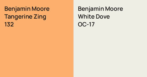 Benjamin Moore Tangerine Zing vs. Benjamin Moore White Dove comparison