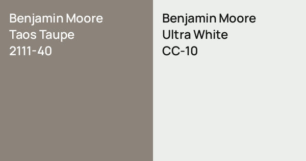 Benjamin Moore Taos Taupe vs. Benjamin Moore Ultra White comparison