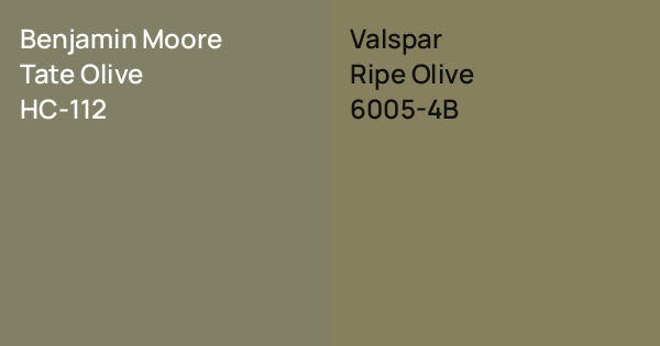 Benjamin Moore Tate Olive vs. Valspar Ripe Olive comparison
