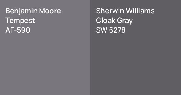 Benjamin Moore Tempest vs. Sherwin Williams Cloak Gray comparison